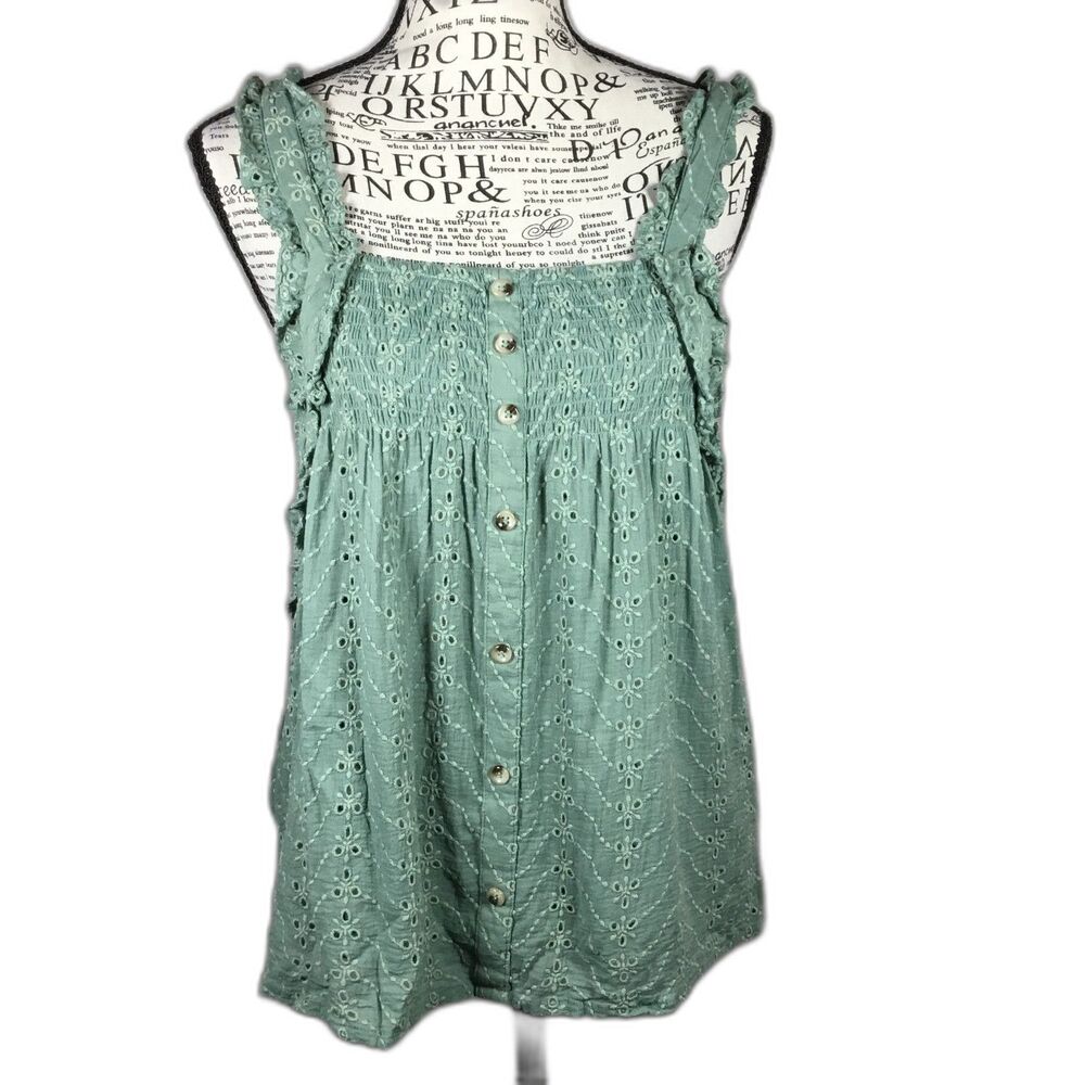 Hem & Thread sage green eyelet lace cami fairycore layering summer cottagecore S
